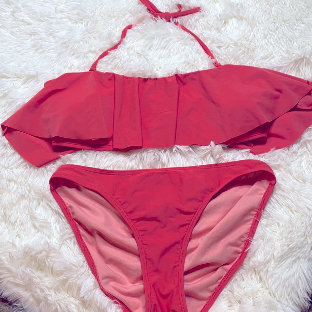 Indigo Rein Coral Orange Halter Tie 2-Piece Bikini Swimsuit Size Large